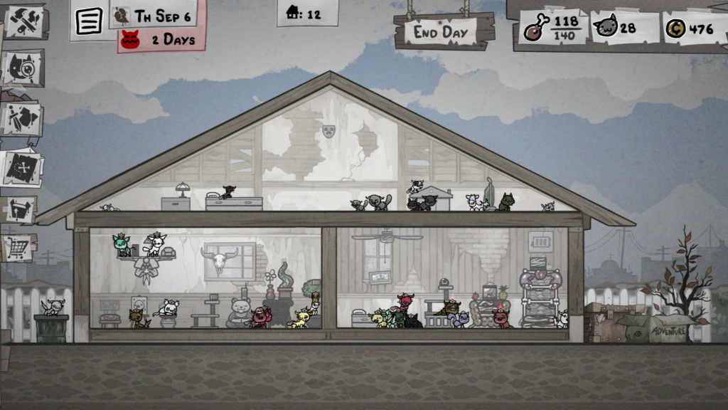 Mewgenics - The house where you add furniture and breed cats