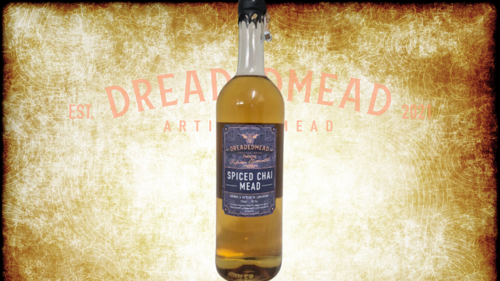 A bottle of spiced chai mead from Dreaded Mead