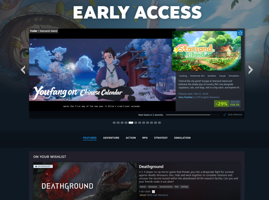 Early Access section on Steam