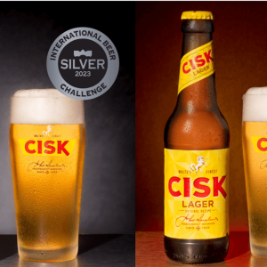 Bottles of Cisk Excel and Cisk Lager with their respective awards