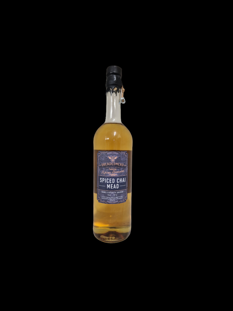 A bottle of spiced chai mead from Dreaded Mead
