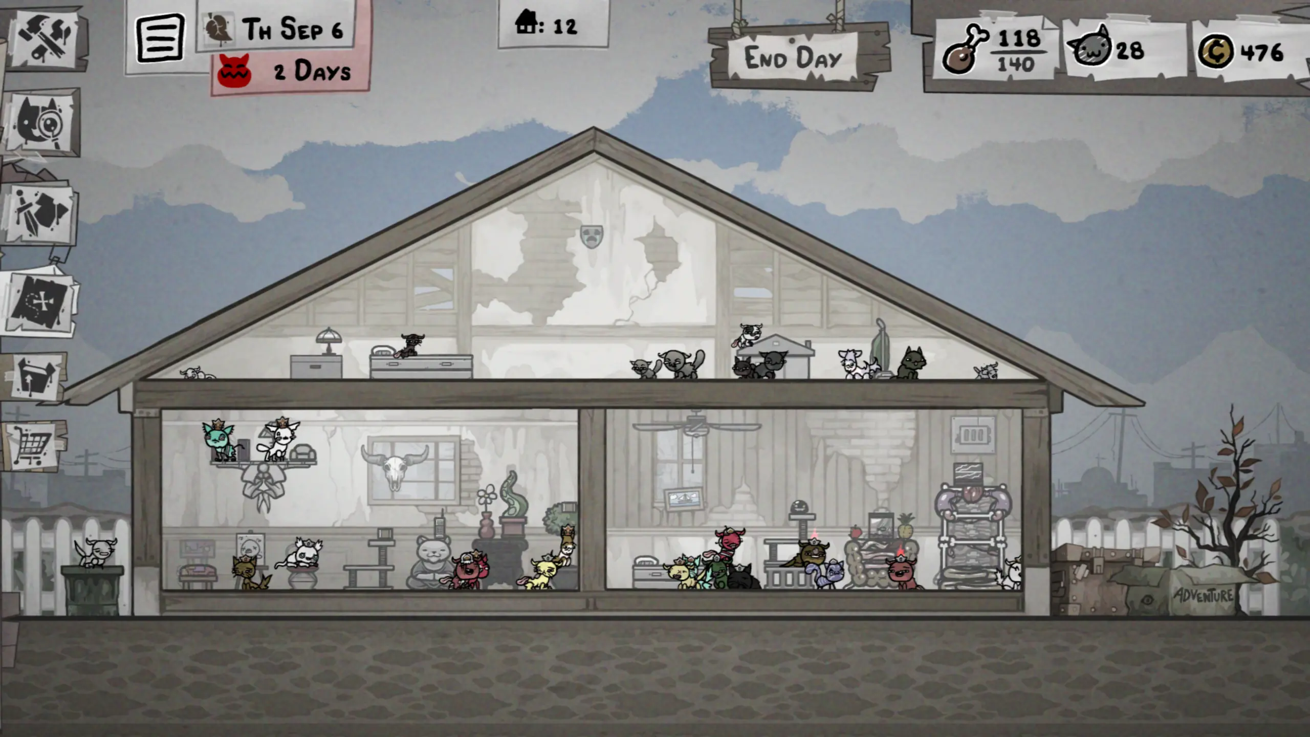 Mewgenics - The house where you add furniture and breed cats