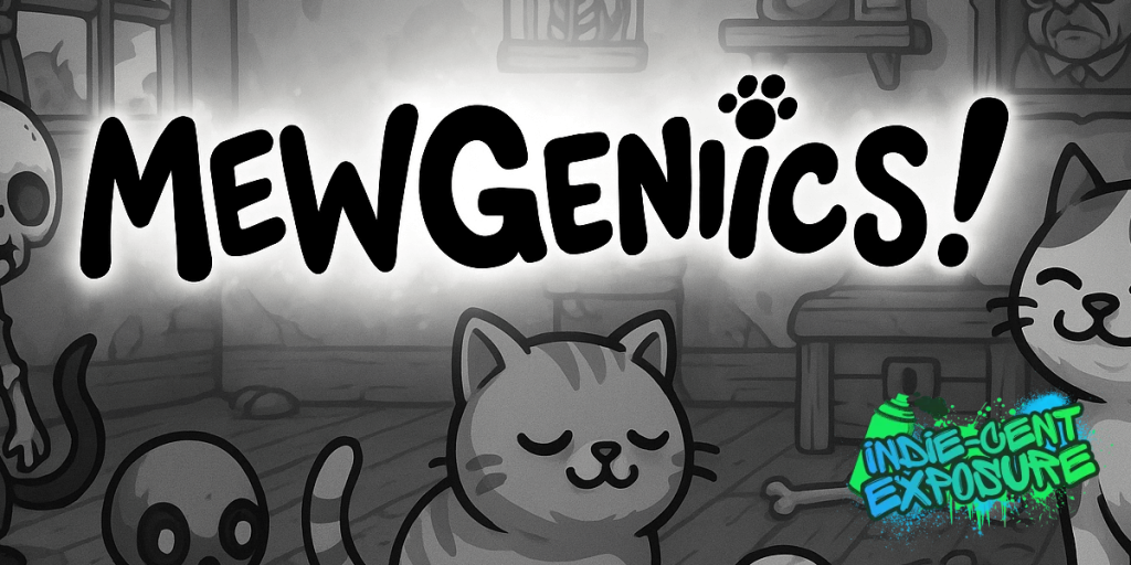 Mewgenics - Logo and key art with Indie-cent Exposure stamp