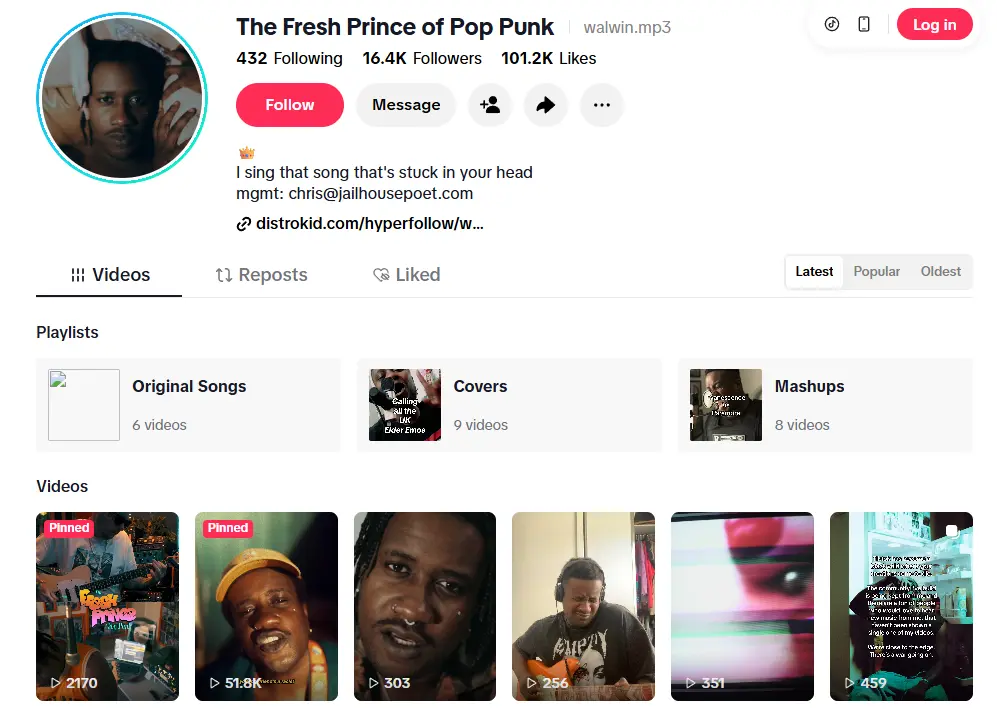 Beyond games 15 The landing page on tiktok for musician WALWIN