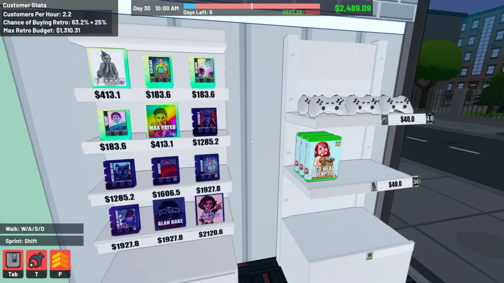 Gamestonk Simulator: Gone Rogue review: Retail hell never looked so daft 6 Gamestonk Simulator: Gone Rogue - Retro games display