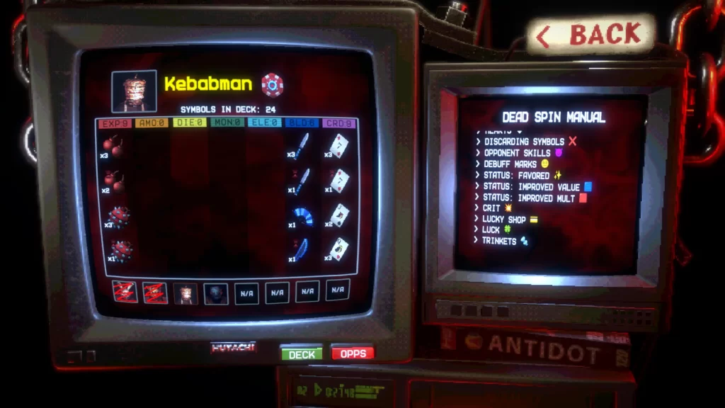 Dead Spin - Symbol selection and guides screen