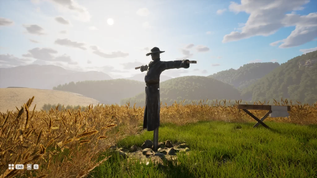 Arcadian Days - Placing the scarecrow on the hill