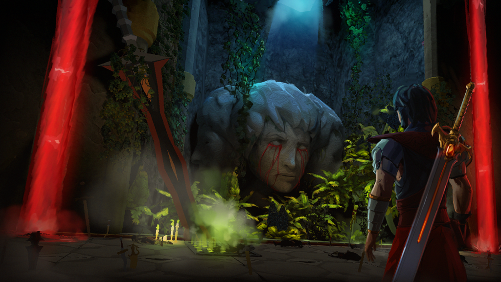 Winds of Arcana: Ruination - Standing before a giant head that has blood dripping from its eyes