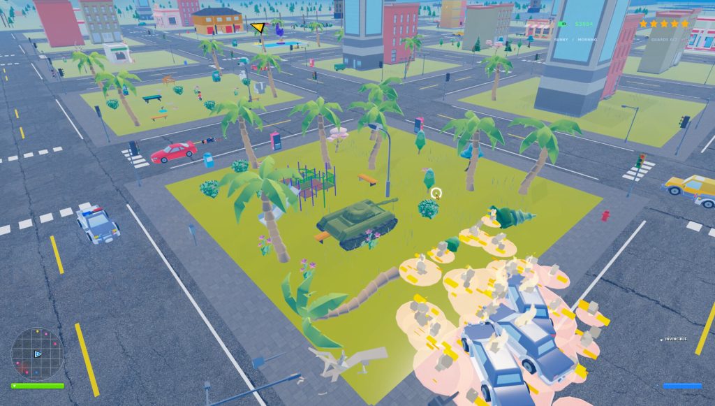 Cartoon Crime - Tank parked in the square with a large police presence
