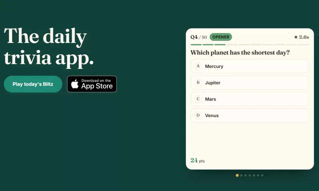 Zip Blitz - Homepage showing you can play online or through the App Store
